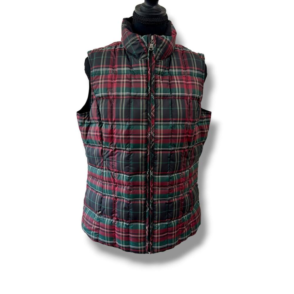 Eddie Bauer Women's Red Plaid Goose Down Vest Preppy Classic Size M